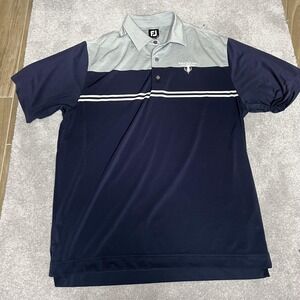 FootJoy Polo Shirt Mens Large Gray Navy Striped Robert Trent Jones Golf Trail